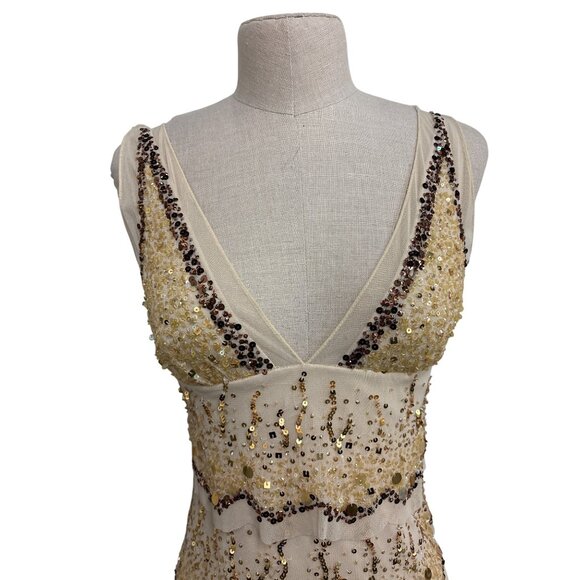 Basix II Gold Sequin & Beaded Sleeveless Cocktail Dress 4P - Picture 3 of 11